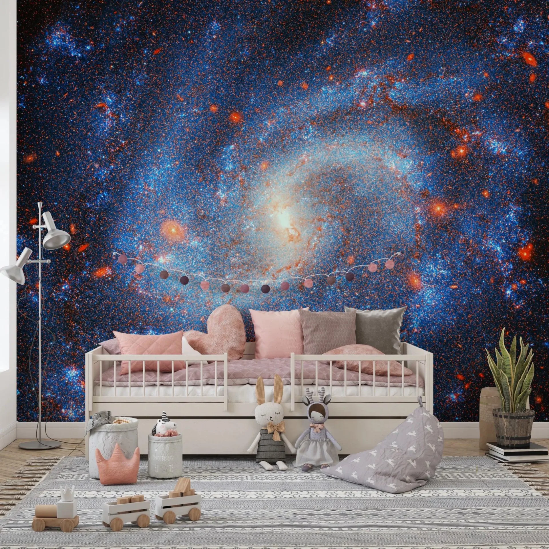 Dreamy Galaxy Starry Sky Kids Room Wallpaper | Deep Blue Cosmic Nebula Theme Wallpaper