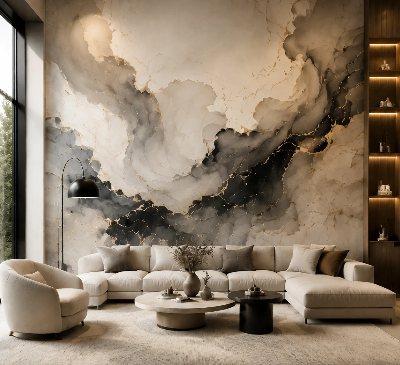 Luxurious Black Gray Gold Abstract Marble Art Wallpaper