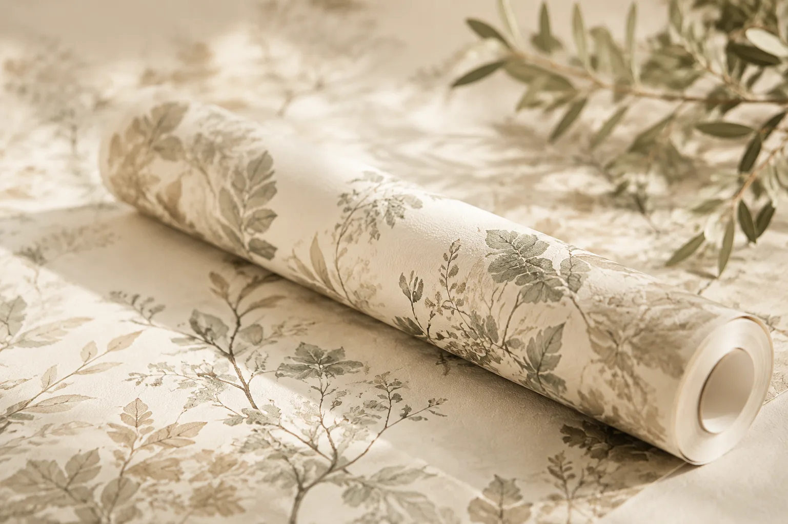 Beige linen handcrafted art roll wallpaper, premium home material showcase