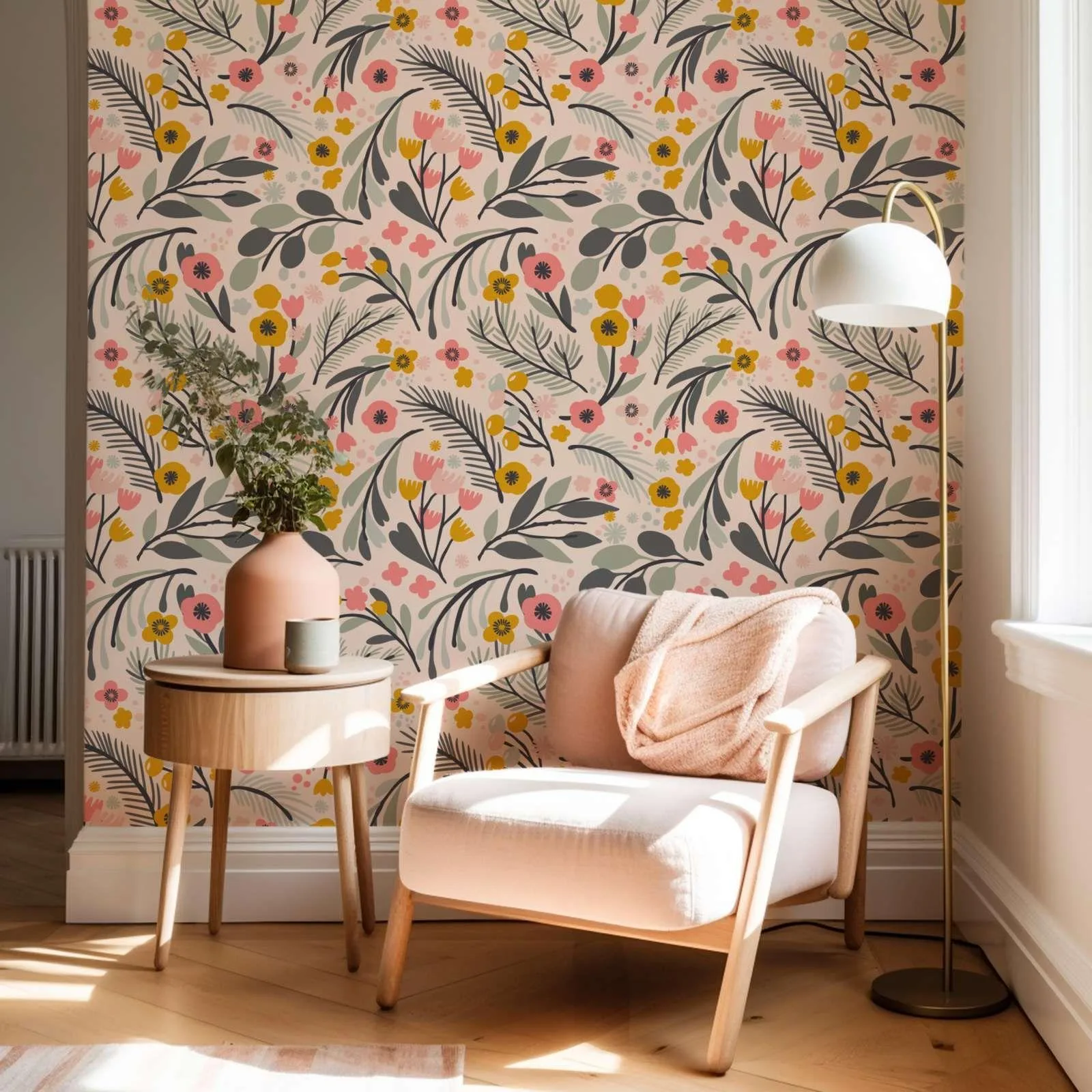 Vintage Nordic Floral Plant Wallpaper