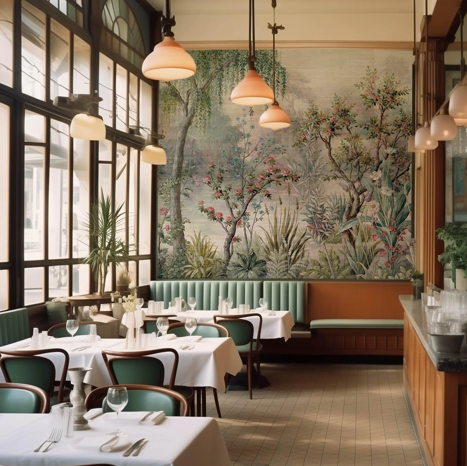 Oriental Garden Hand-Painted Botanical Wallpaper